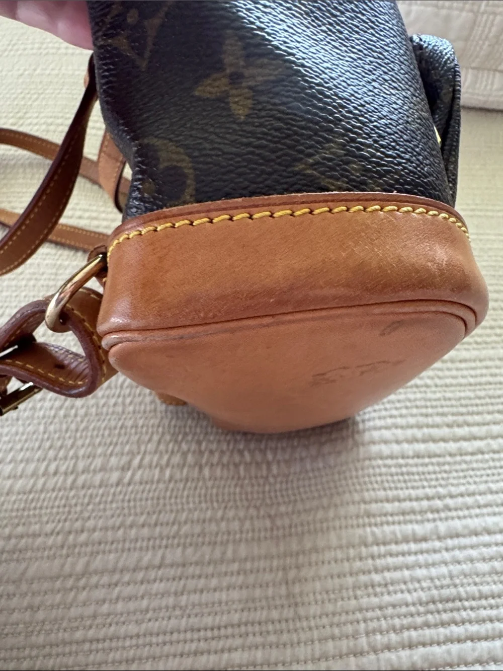 Louis Vuitton Monogram Drawstring Mini Backpack in Brown and Tan Leather Trim
